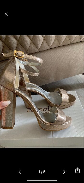 Gold kalın topuk ayakkabı - Görsel 2