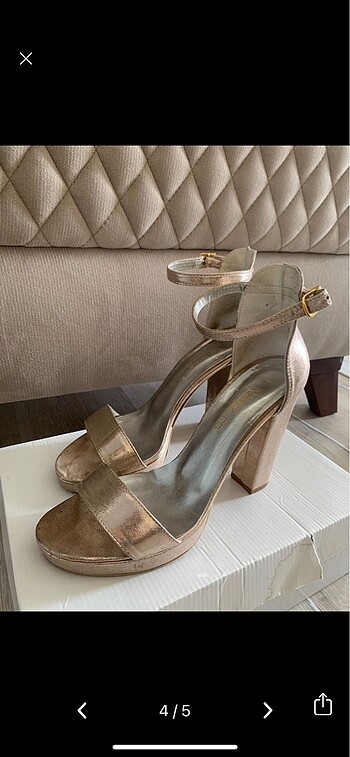 Gold kalın topuk ayakkabı - Görsel 4