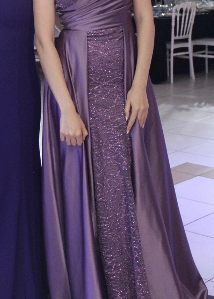 Lila saten abiye elbise - Görsel 3