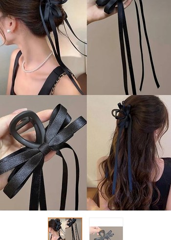 Siyah İpek Görünümlü Minimalist Fiyonk Saç Aksesuarı