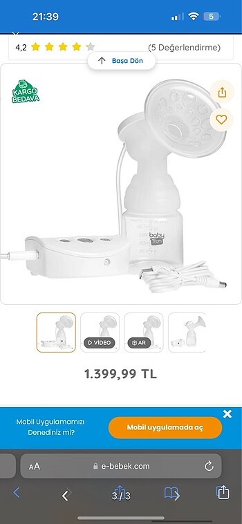 Beden Baby plus tekli göğüs pompası