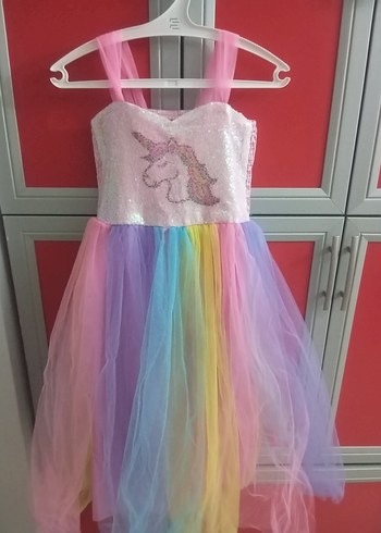 Kız Çocuk Çok Renkli Payetli Unicorn Elbise 9 yaş