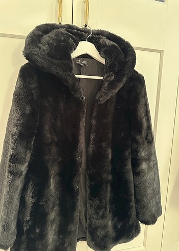 Zara Siyah Midi Boy Kürk Detaylı Kadın Mont