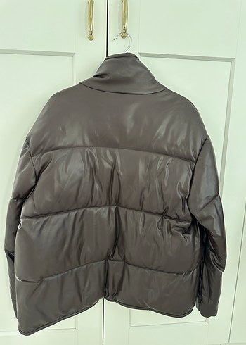 Kahverengi Deri Kadın Ceket, Kemerli, Yüksek Yaka - Görsel 3