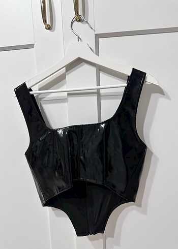 Kadın Siyah Deri Korse Bustiyer - Görsel 4