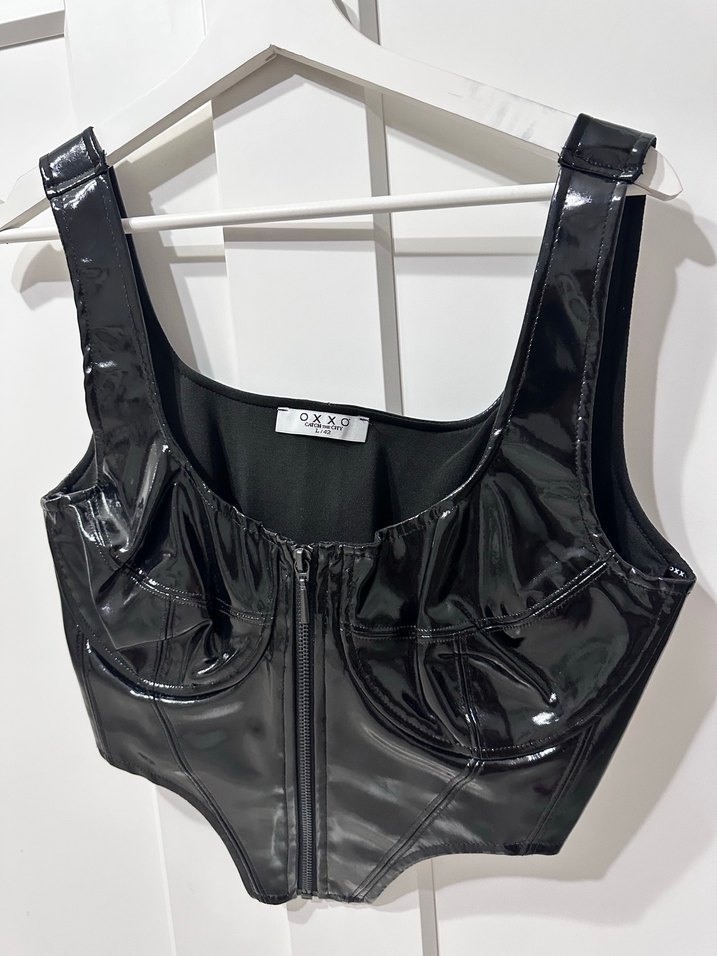 Kadın Siyah Deri Korse Bustiyer - Görsel 3