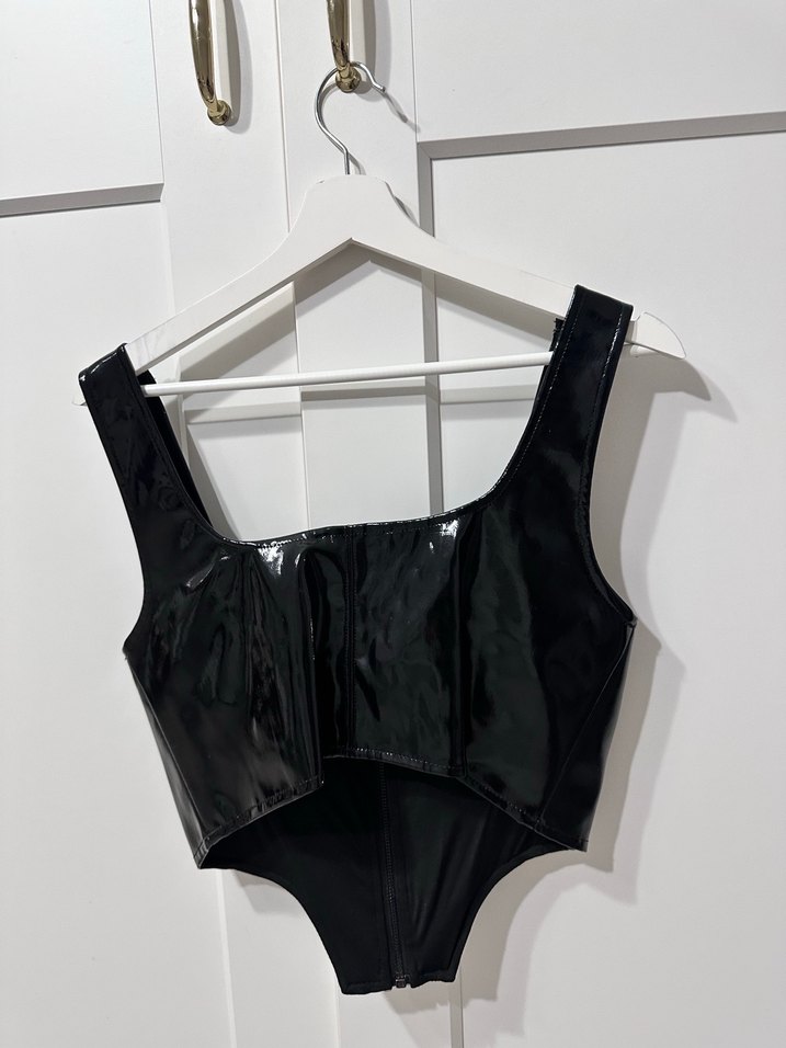 Kadın Siyah Deri Korse Bustiyer - Görsel 4