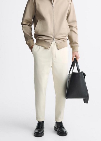 Zara Bej Deri Regular Fit Erkek Pantolon