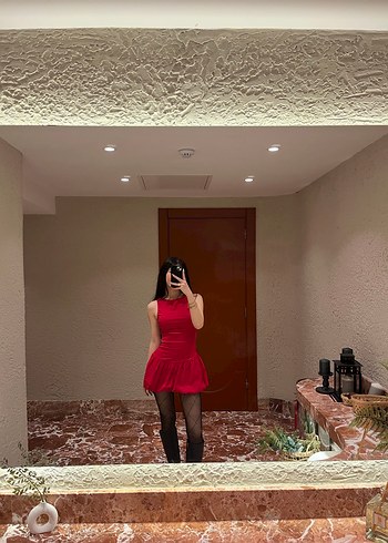 Bershka Kırmızı mini balon elbise