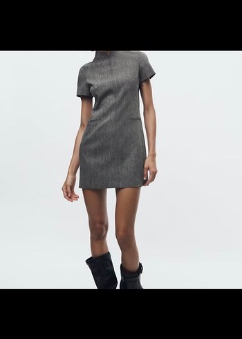 zara gri mini elbise - Görsel 2