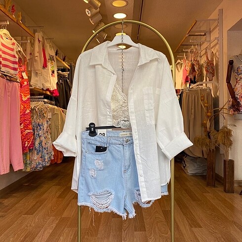 Kırık Beyaz Oversize Keten Gömlek ????
