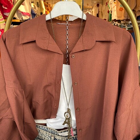 Diğer Kahverengi Oversize Poplin Gömlek