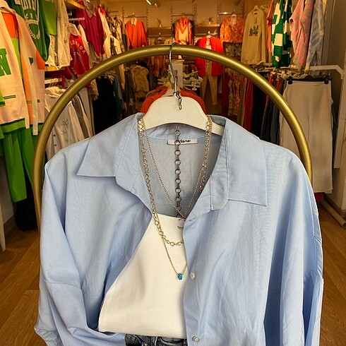 universal Beden mavi Renk Bebe Mavi Oversize Poplin Gömlek