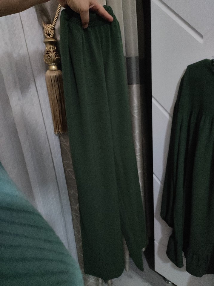 Uzun Kollu Yeşil Keten Salaş Tunik - Görsel 4