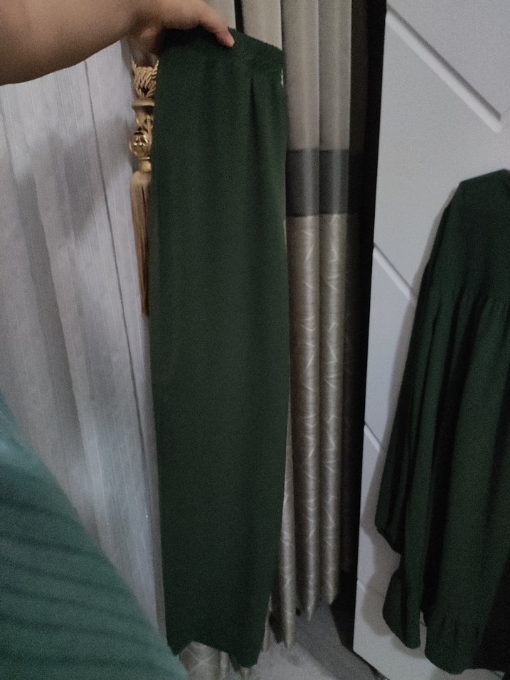 Uzun Kollu Yeşil Keten Salaş Tunik - Görsel 3