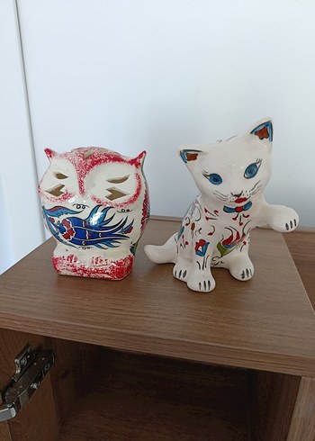 Renkli Desenli Baykuş ve Kedi Biblo Seti
