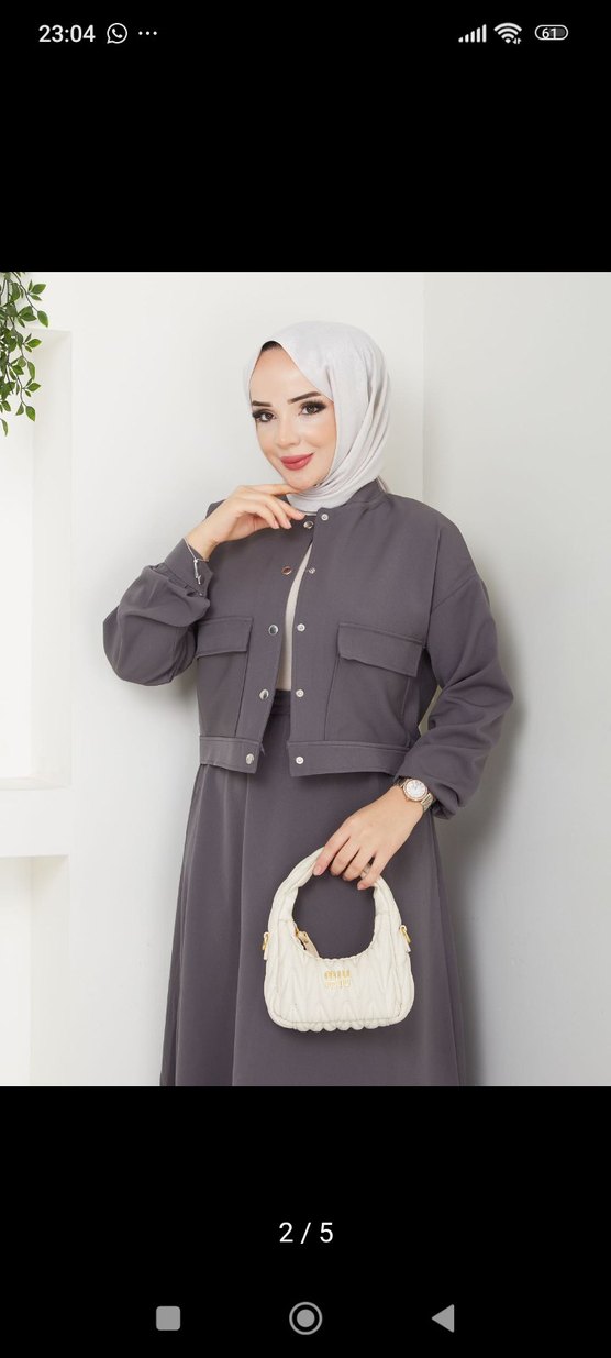 Gri Uzun Kollu Kuşaklı Kadın takim - Görsel 2