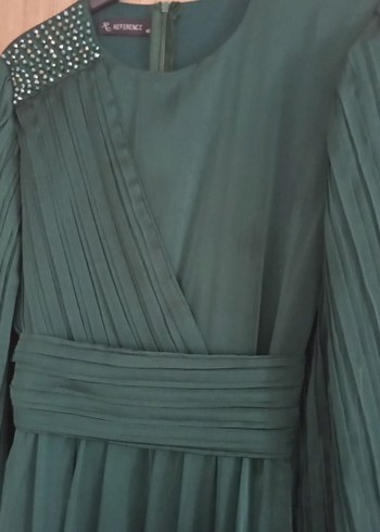 Klasik V Yaka Yeşil Uzun Elbise - Görsel 2