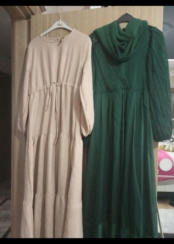 Klasik V Yaka Yeşil Uzun Elbise - Görsel 3