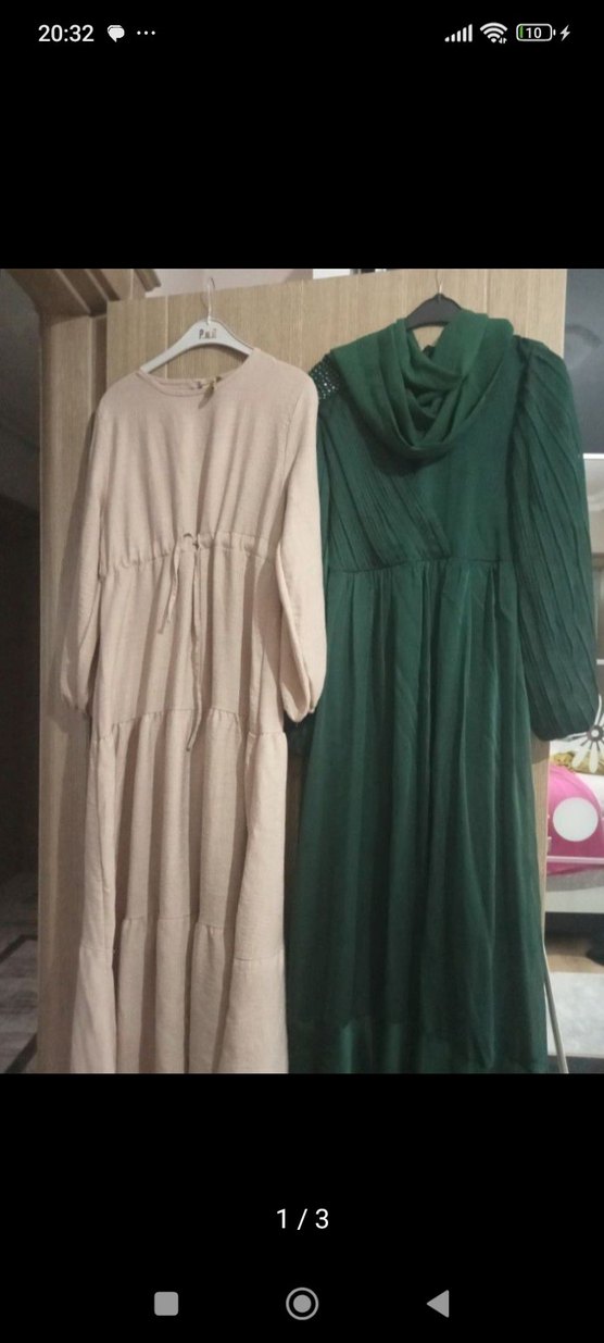 Klasik V Yaka Yeşil Uzun Elbise - Görsel 3