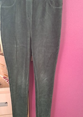 Düğmeli Koyu Yeşil Kız çocuk kadife  tayt - Görsel 3