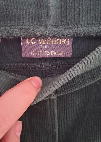 Düğmeli Koyu Yeşil Kız çocuk kadife  tayt - Görsel 4