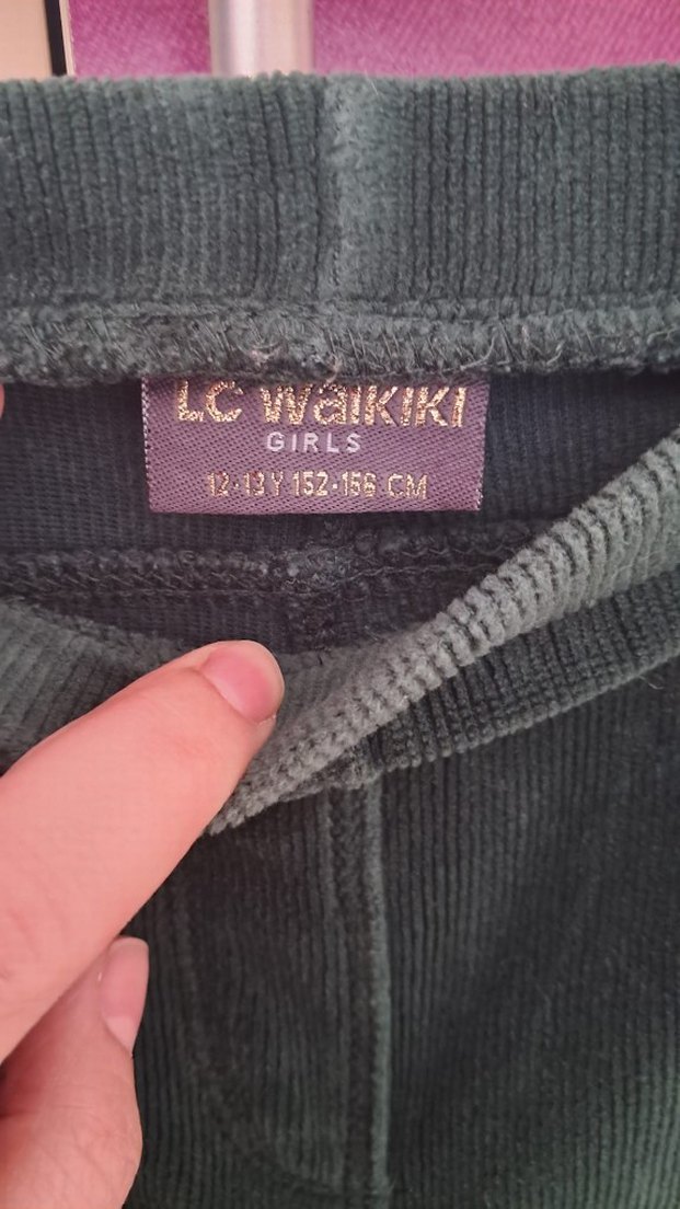 Düğmeli Koyu Yeşil Kız çocuk kadife  tayt - Görsel 4