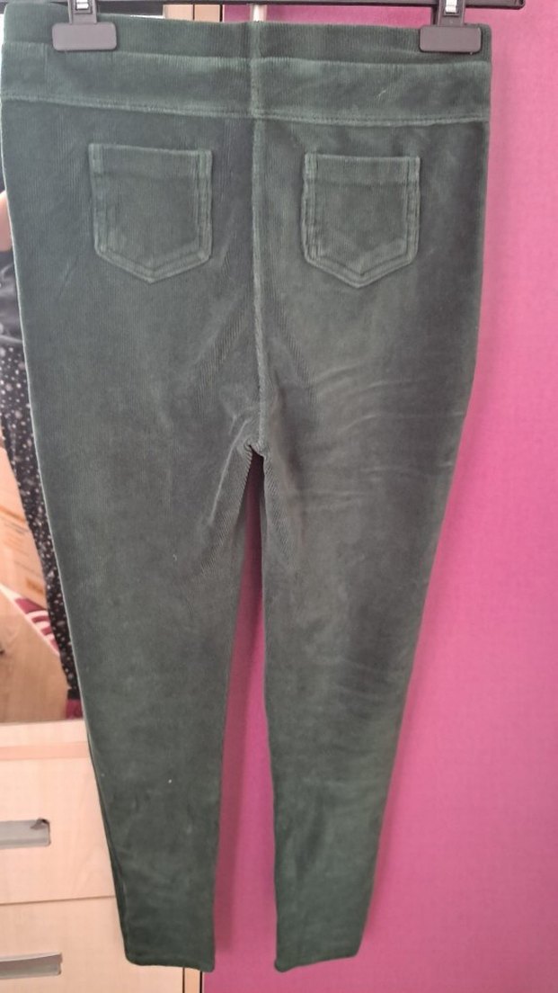 Düğmeli Koyu Yeşil Kız çocuk kadife  tayt - Görsel 2