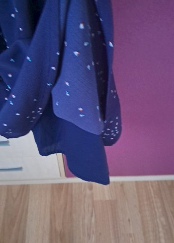 V Yaka Midi lacivert Desenli Çocuk Elbise - Görsel 4