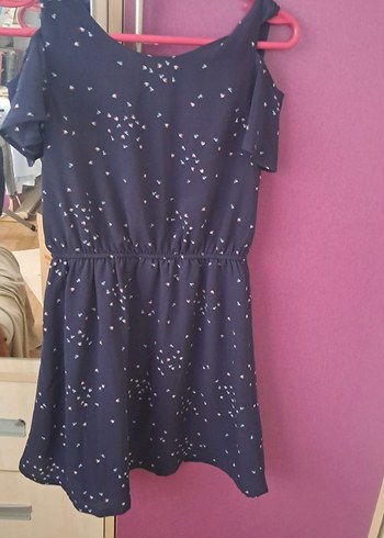 V Yaka Midi lacivert Desenli Çocuk Elbise - Görsel 2