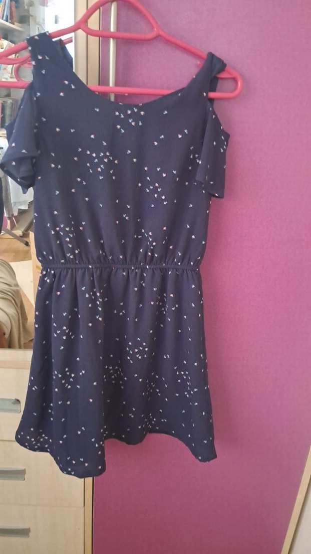 V Yaka Midi lacivert Desenli Çocuk Elbise - Görsel 2