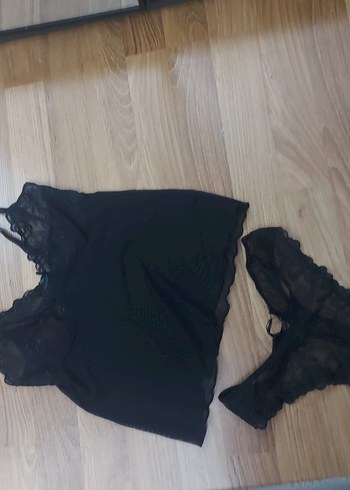 Siyah Dantel Detaylı Askılı Gecelik Takım - Görsel 2