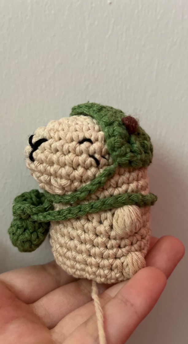 Yeşil Şapkalı Capybara El Örgüsü Peluş Anahtarlık - Görsel 2