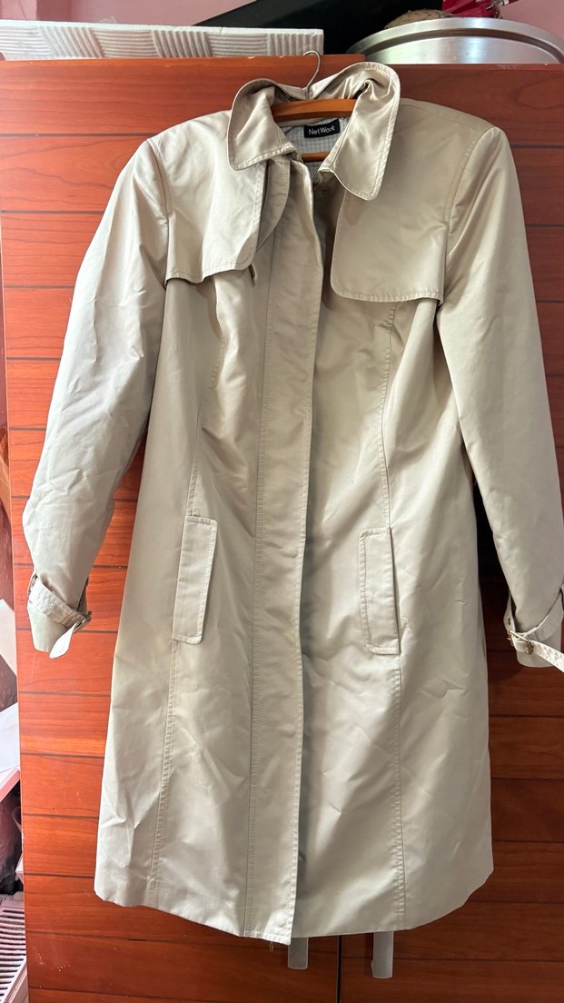 Bej Kadın Trençkot, Kuşaklı, Uzun Kollu - Görsel 2