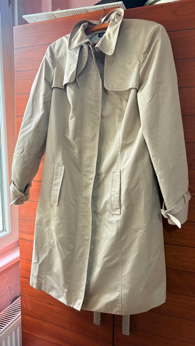 Bej Kadın Trençkot, Kuşaklı, Uzun Kollu - Görsel 4