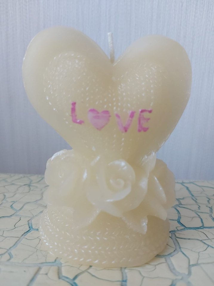 Kalp Şeklinde Krem Renkli Mum - Görsel 3