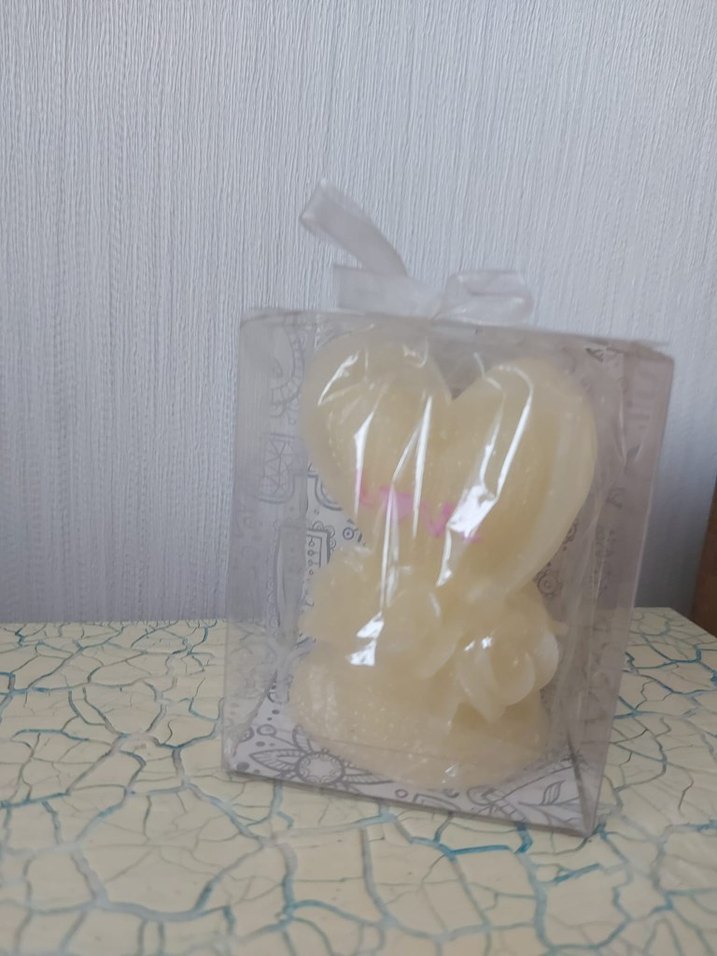 Kalp Şeklinde Krem Renkli Mum - Görsel 5