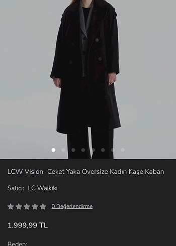LCW Vision Oversize Siyah Kadın Kaşe Kaban