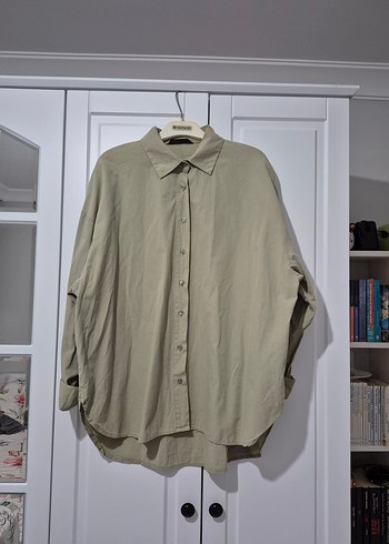 l Beden haki Renk Kadın Oversize Haki Gömlek