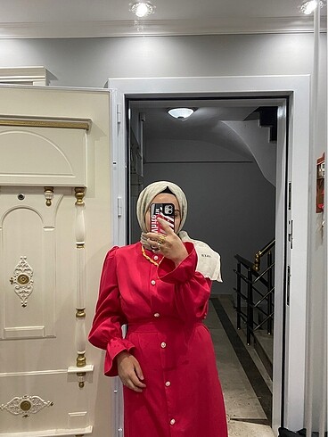 38 Beden pembe Renk Boydan düğmeli krep elbise