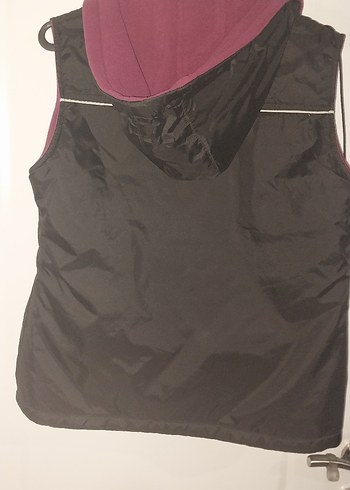 Bordo Siyah Kapüşonlu Fermuarlı Kadın Yelek - Görsel 2