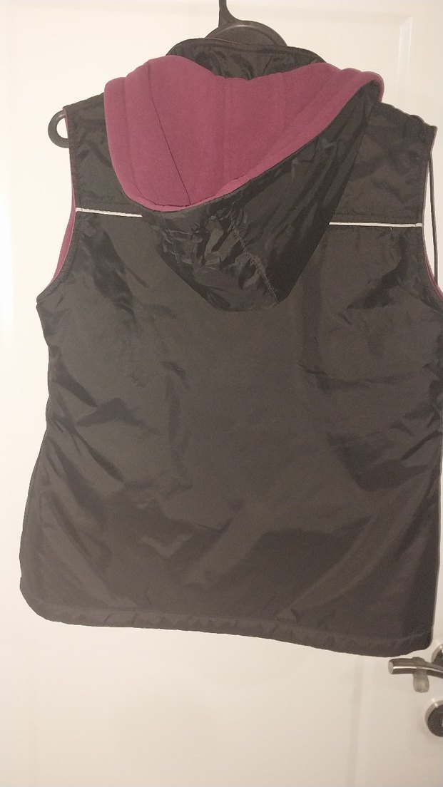 Bordo Siyah Kapüşonlu Fermuarlı Kadın Yelek - Görsel 2