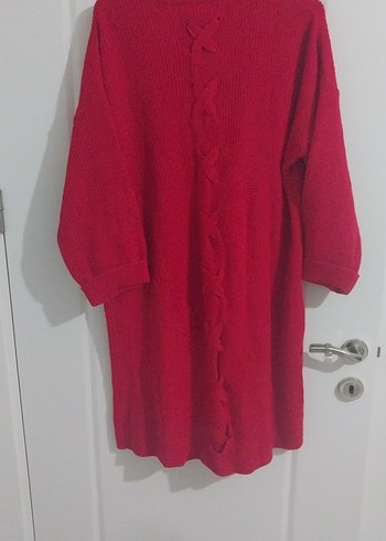 Kırmızı Triko Kadın elbise kazak - Görsel 3