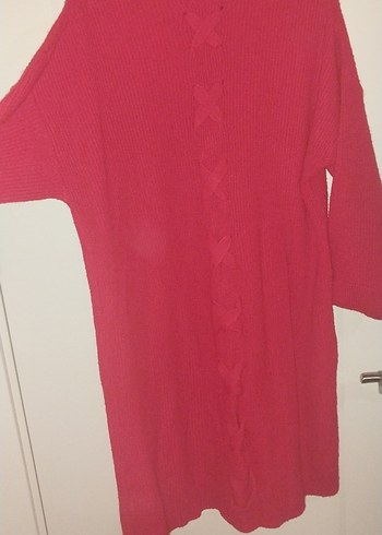 Kırmızı Triko Kadın elbise kazak - Görsel 2