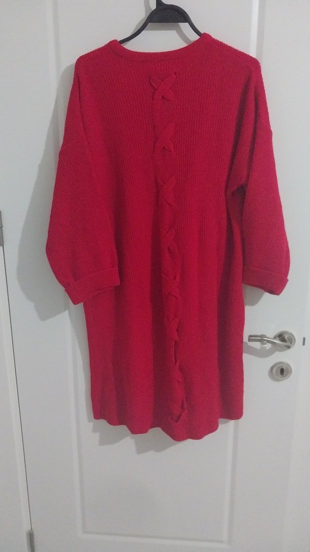 Kırmızı Triko Kadın elbise kazak - Görsel 3