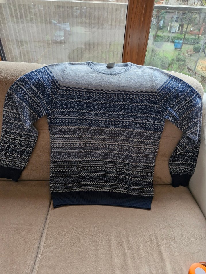 Gri Uzun Kollu Erkek Triko Kazak - Görsel 2