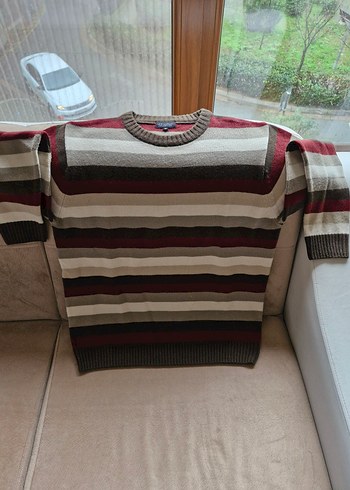 Gri Çizgili Rahat Kesim Erkek Kazak - Görsel 2