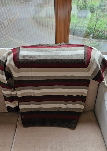 Gri Çizgili Rahat Kesim Erkek Kazak - Görsel 4