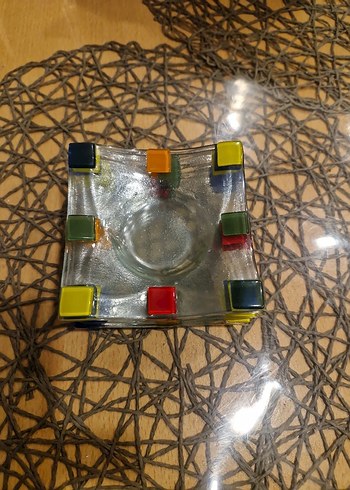 Renkli Soyut Desenli Cam 6 adet cay tabağı - Görsel 2