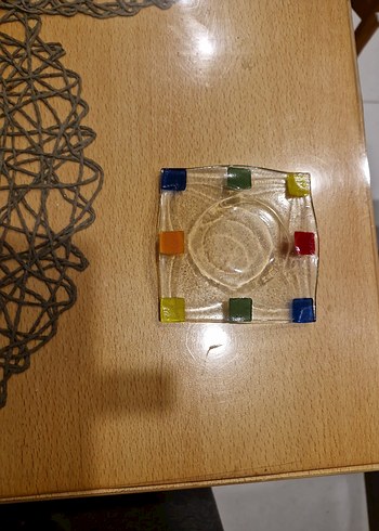 Renkli Soyut Desenli Cam 6 adet cay tabağı - Görsel 4